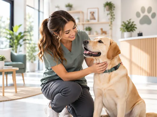 Animal care professional with a Labrador