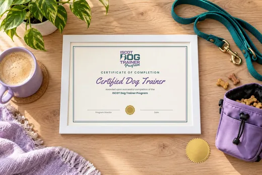 Framed ISCDT dog trainer certification certificate