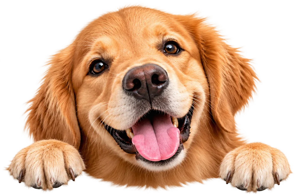 Dog trainer certification: golden retriever peeking over the ledge